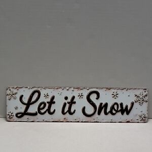 Let it Snow Metal Holiday Wall‎ / Wreath Sign - White and Brown